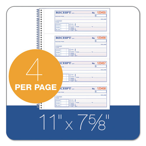 Image of Adams® SC1182 Multipart Money/Rent Receipt Book, Two-Part Carbonless, 7.13 x 2.75, 4 Forms/Sheet, 200 Forms Total