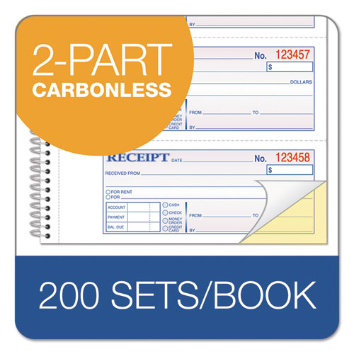 Image of Adams® SC1182 Multipart Money/Rent Receipt Book, Two-Part Carbonless, 7.13 x 2.75, 4 Forms/Sheet, 200 Forms Total