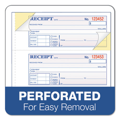 Image of Adams® TC1182 Receipt Book, Three-Part Carbonless, 7.19 x 2.75, 4 Forms/Sheet, 100 Forms Total