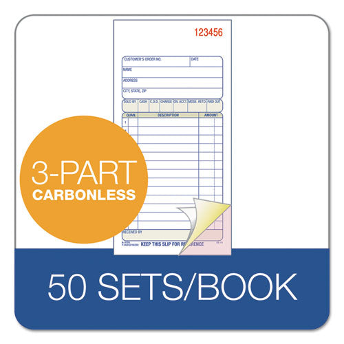 Image of Adams® TC3705 Multipart Sales Order Pad, Three-Part Carbonless, 3.25 x 7.13, 50 Forms Total