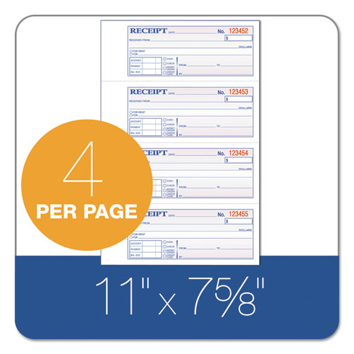 Image of Adams® TCH1185 Multipart Money/Rent Receipt Book, Casebound (Hard Cover), Three-Part Carbonless, 7 x 2.75, 4 Forms/Sheet, 200 Forms Total