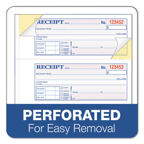 Image of Adams® TCH1185 Multipart Money/Rent Receipt Book, Casebound (Hard Cover), Three-Part Carbonless, 7 x 2.75, 4 Forms/Sheet, 200 Forms Total