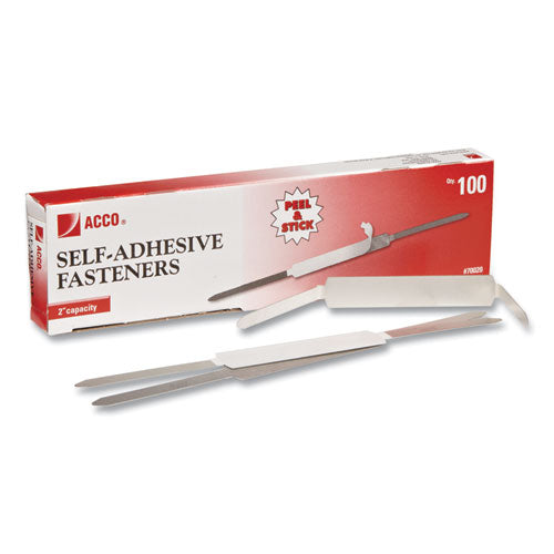 Image of ACCO A7070020J Self-Adhesive Two-Prong Paper Fastener Bases, 2" Capacity, 2.75" Center to Center, Matte Steel, 100/Box