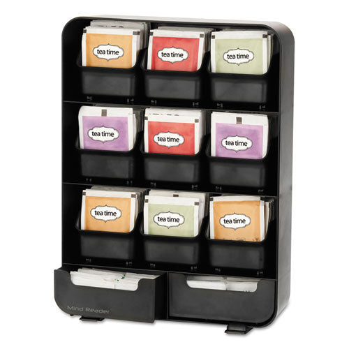 Image of Mind Reader TBORG-BLK Baggy Nine-Drawer Tea Bag and Accessory Holder, 10.24 x 4.33 x 13.11, Black