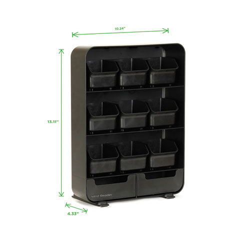 Image of Mind Reader TBORG-BLK Baggy Nine-Drawer Tea Bag and Accessory Holder, 10.24 x 4.33 x 13.11, Black