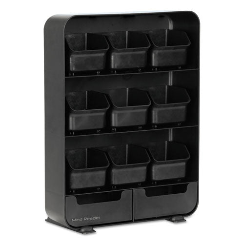 Image of Mind Reader TBORG-BLK Baggy Nine-Drawer Tea Bag and Accessory Holder, 10.24 x 4.33 x 13.11, Black