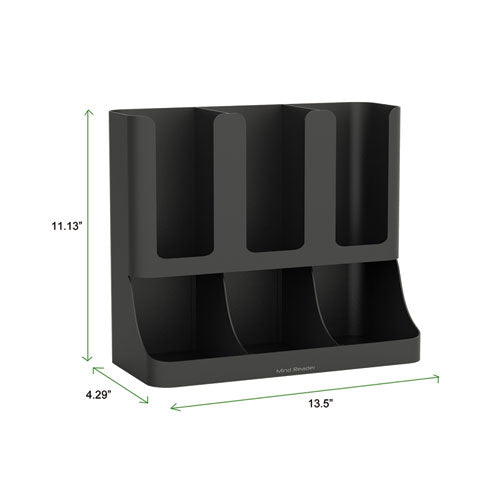 Image of Mind Reader UPRIGHT6BLK Flume Six-Section Upright Coffee Condiment/Cup Organizer, 11.5 x 6.5 x 15, Black
