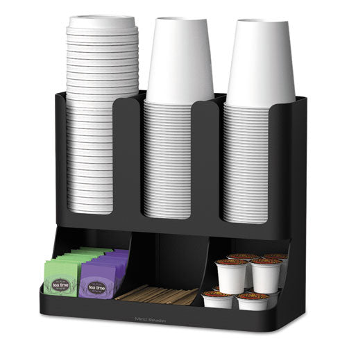 Image of Mind Reader UPRIGHT6BLK Flume Six-Section Upright Coffee Condiment/Cup Organizer, 11.5 x 6.5 x 15, Black