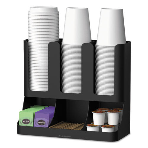 Image of Mind Reader UPRIGHT6BLK Flume Six-Section Upright Coffee Condiment/Cup Organizer, 11.5 x 6.5 x 15, Black