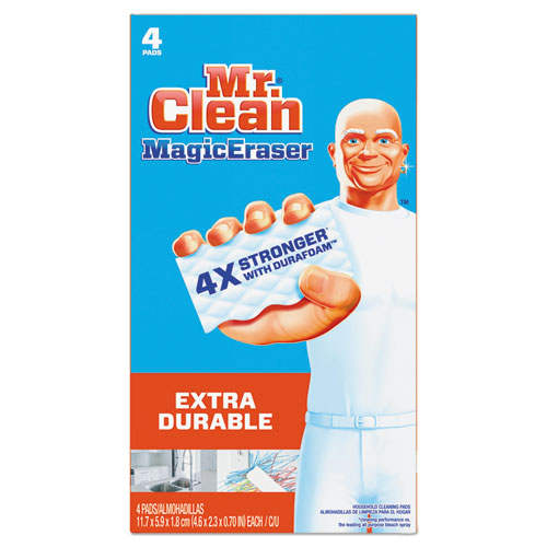 Image of Mr. Clean® 82038 Magic Eraser Extra Durable, 4.6 x 2.4, 0.7" Thick, White, 4/Box