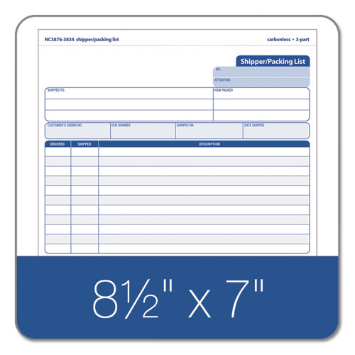 Image of TOPS 3834 Triplicate Snap-Off Shipper/Packing List, Three-Part Carbonless, 8.5 x 7, 50 Forms Total