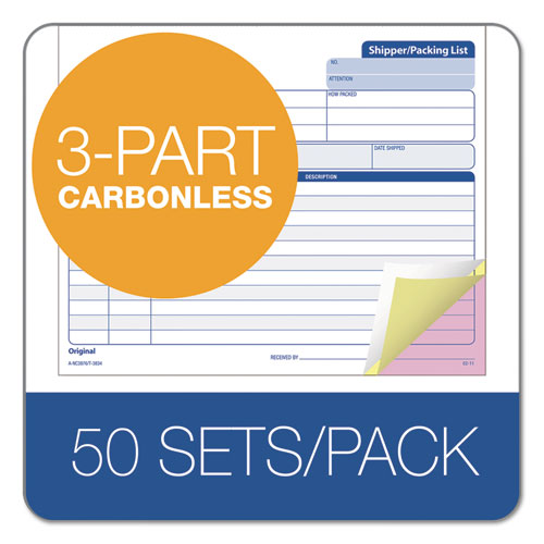 Image of TOPS 3834 Triplicate Snap-Off Shipper/Packing List, Three-Part Carbonless, 8.5 x 7, 50 Forms Total