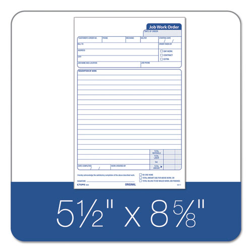 Image of TOPS 3868 Job Work Order, Three-Part Carbonless, 5.66 x 8.63, 50 Forms Total