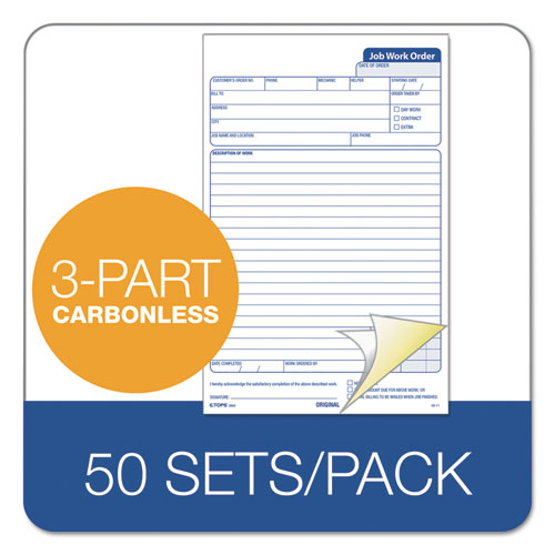 Image of TOPS 3868 Job Work Order, Three-Part Carbonless, 5.66 x 8.63, 50 Forms Total
