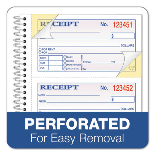 Image of TOPS 4161 Spiralbound Money and Rent Receipt Book, Two-Part Carbonless, 4.75 x 2.75, 4 Forms/Sheet, 200 Forms Total
