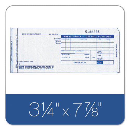 Image of TOPS 38538 Credit Card Sales Slip, Three-Part Carbonless, 7.78 x 3.25, 100 Forms Total