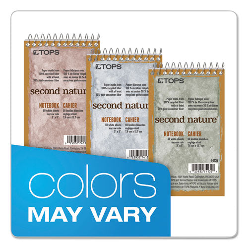 Image of TOPS 74135 Second Nature Wirebound Notepads, Randomly Assorted Cover Colors, Narrow Rule, (50) White 3 x 5 Sheets