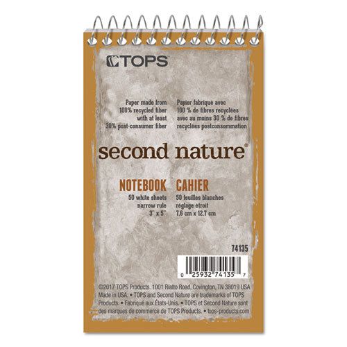 Image of TOPS 74135 Second Nature Wirebound Notepads, Randomly Assorted Cover Colors, Narrow Rule, (50) White 3 x 5 Sheets