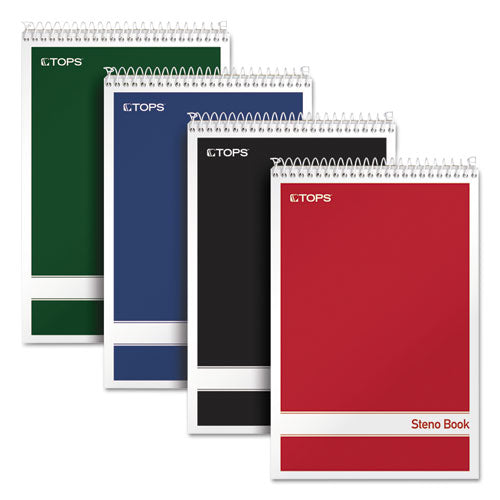 Image of TOPS 80220 Steno Pad with Assorted Color Covers, Assorted Cover Colors, Gregg Rule, (80) White 6 x 9 Sheets, 4/Pack