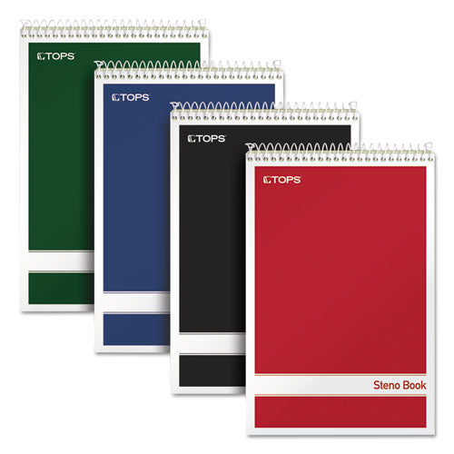 Image of TOPS 80221 Steno Pad with Assorted Color Covers, Assorted Cover Colors, Gregg Rule, (80) Green-Tint 6 x 9 Sheets, 4/Pack