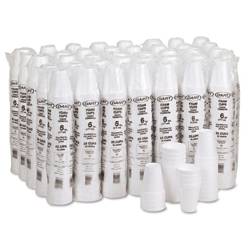 Image of Dart® 6J6 Foam Drink Cups, 6 Oz, White, 25/bag, 40 Bags/carton