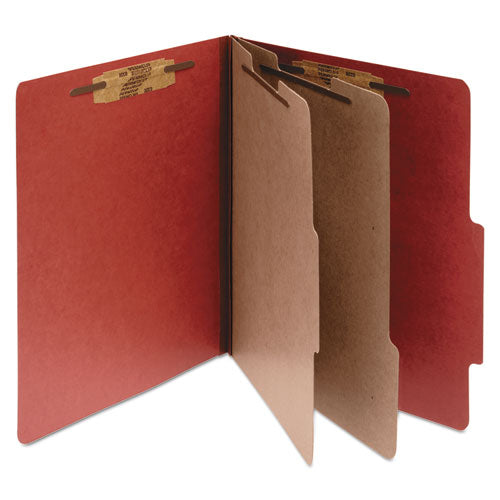 Image of ACCO Pressboard Classification Folders, 3" Expansion, 2 Dividers, 6 Fasteners, Letter Size, Earth Red Exterior, 10/Box