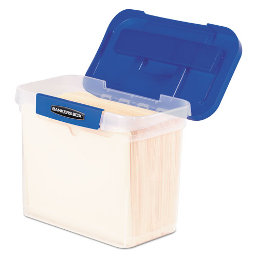 Image of Bankers Box® 86301 Heavy-Duty Portable File Box, Letter Files, 14.25" X 8.63" X 11.06", Clear/blue