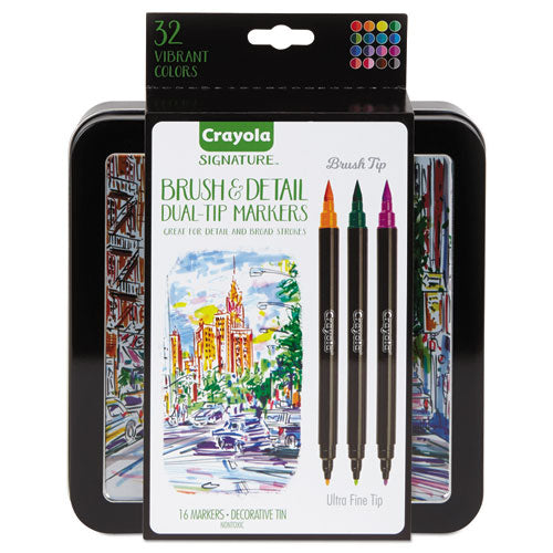 Image of Crayola® 586501 Brush And Detail Dual Ended Markers, Extra-Fine Brush/bullet Tips, Assorted Colors, 16/set