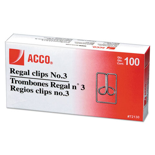 Image of ACCO Regal Clips, #3, Smooth, Silver, 100/Box