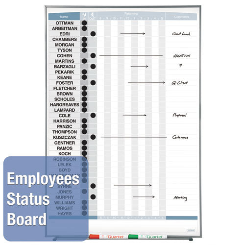 Image of Quartet® 33705 Matrix Employee In/Out Board, Vertical, 36-Person Tracking, 34" x 23", White Surface, Satin Aluminum Frame