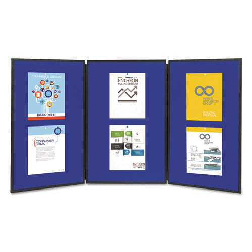 Image of Quartet® SB93513 Show-It! Three-Panel Display System, 72" x 36", Blue/Gray Surface, Black PVC Frame