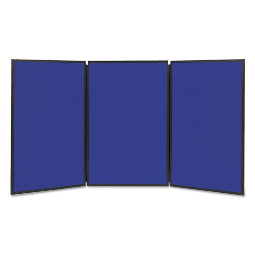 Image of Quartet® SB93513 Show-It! Three-Panel Display System, 72" x 36", Blue/Gray Surface, Black PVC Frame
