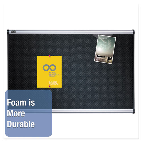 Image of Quartet® B343A Prestige Black Embossed Foam Bulletin Board, 36" x 24", Black Surface, Silver Aluminum/Plastic Frame