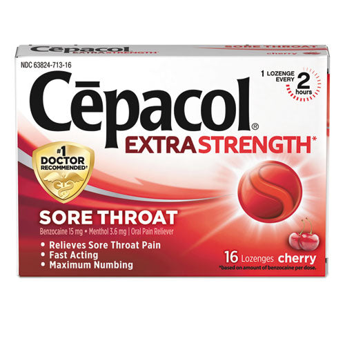 Image of CepacolÂ® Extra Strength Sore Throat Lozenge, Cherry, 16/Box, 24 Boxes/Carton