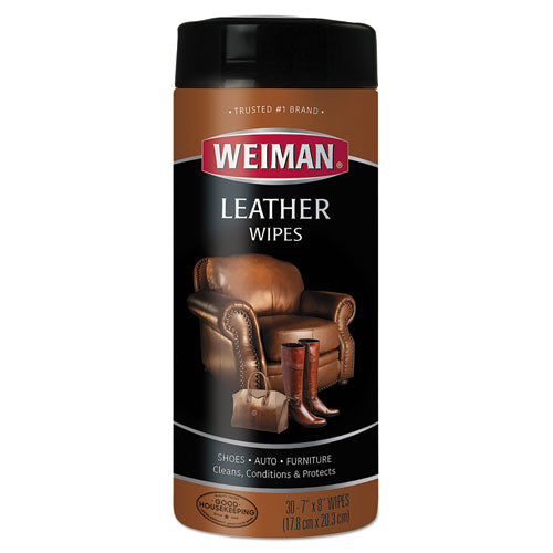 Image of WEIMAN® 91CT Leather Wipes, 1-Ply, 7 x 8, White, 30/Canister, 4 Canisters/Carton