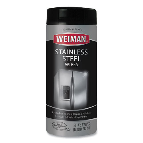 Image of WEIMAN® 92A Stainless Steel Wipes, 1-Ply, 7 x 8, White, 30/Canister