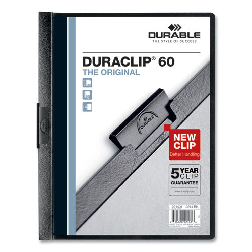 Image of Durable® DBL2214BK DuraClip Report Cover, Clip Fastener, 8.5 x 11, Holds 60 Sheets, Clear/Black, 25/Box