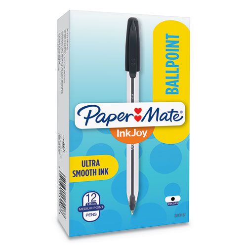 Image of Paper Mate® 2013154 Inkjoy 50st Ballpoint Pen, Stick, Medium 1 Mm, Black Ink, Clear Barrel, Dozen