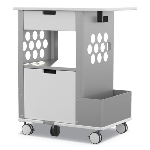 Image of Safco® 5202WH Mobile Storage Cart, Metal, 2 Shelves, 2 Drawers, 1 Bin, 150 lb Capacity, 28" x 20" x 33.5", White