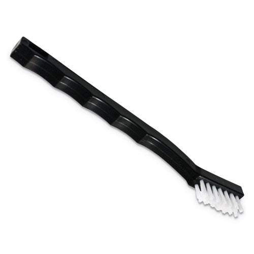 Image of Carlisle 4067400 Flo-Pac Utility Toothbrush Style Maintenance Brush, White Nylon Bristles, 7.25" Brush, 7" Black Polypropylene Handle