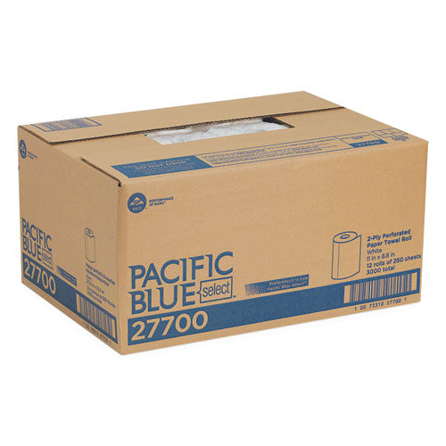 Image of Georgia Pacific® Professional 27700 Pacific Blue Select Two-Ply Perforated Paper Kitchen Roll Towels, 2-Ply, 11 x 8.8, White, 250/Roll, 12 Rolls/Carton