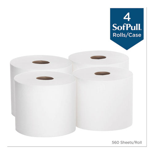 Image of Georgia Pacific® Professional 28143 SofPull Perforated Paper Towel, 1-Ply, 7.8 x 15, White, 560/Roll, 4 Rolls/Carton