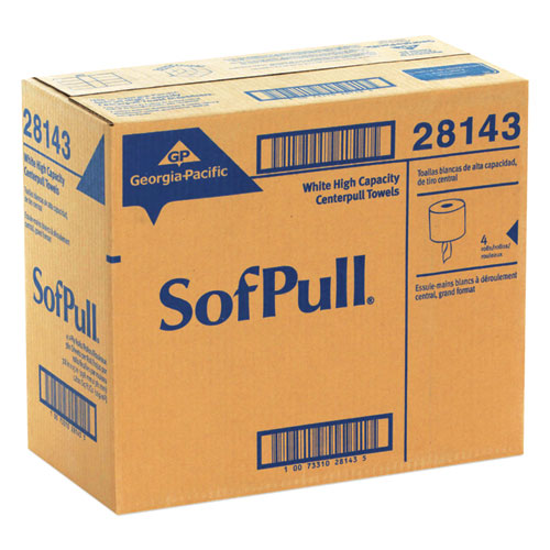 Image of Georgia Pacific® Professional 28143 SofPull Perforated Paper Towel, 1-Ply, 7.8 x 15, White, 560/Roll, 4 Rolls/Carton