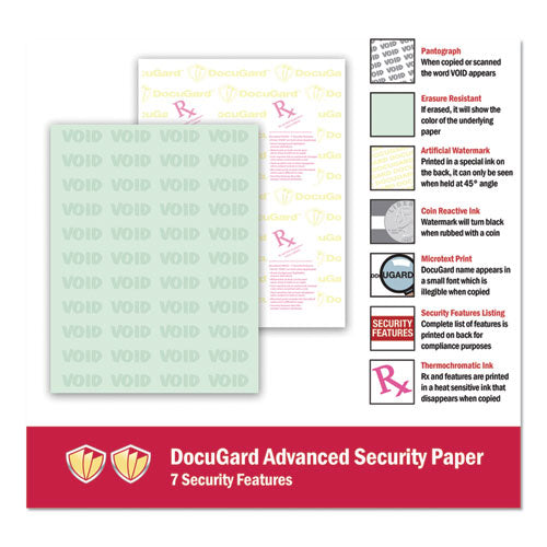 Image of DocuGard 04542 Medical Security Papers, 24 lb Bond Weight, 8.5 x 11, Green, 500/Ream