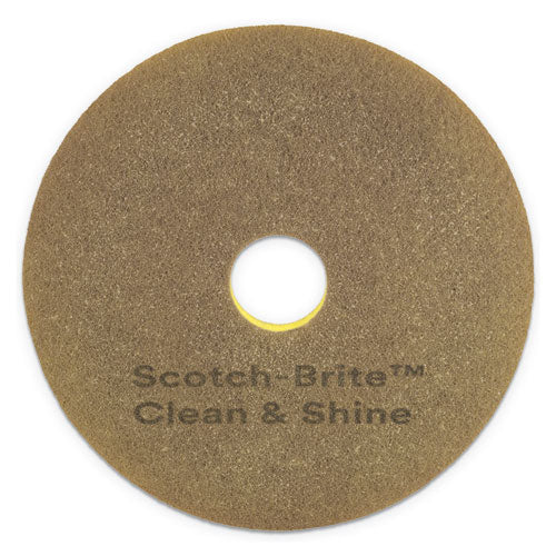 Image of Scotch-Brite 09541 Clean And Shine Pad, 20" Diameter, Brown/yellow, 5/carton