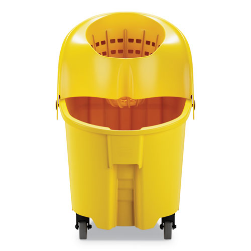 Image of Rubbermaid® Commercial FG759088YEL WaveBrake Institution Bucket and Wringer Combos, Down-Press, 35 qt, Plastic, Yellow