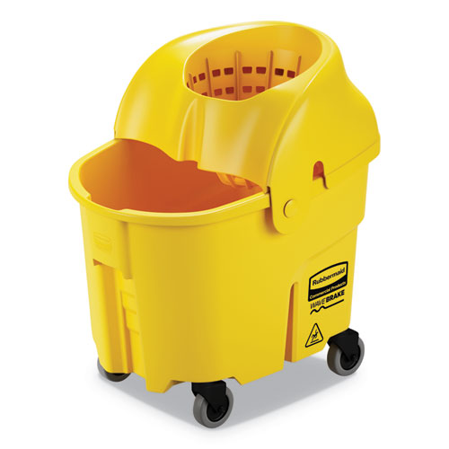 Image of Rubbermaid® Commercial FG759088YEL WaveBrake Institution Bucket and Wringer Combos, Down-Press, 35 qt, Plastic, Yellow