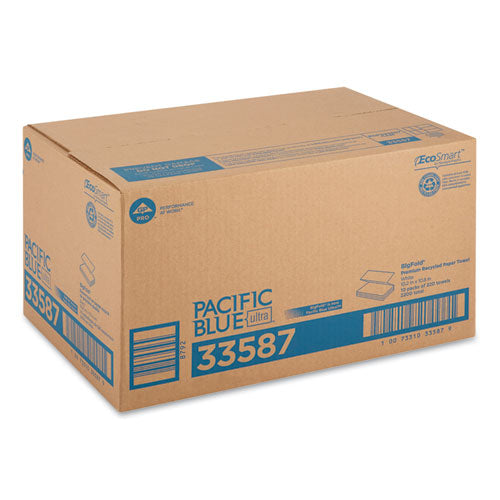 Image of Georgia Pacific® Professional 33587 Pacific Blue Ultra Folded Recycled Paper Towels, 1-Ply, 10.2 x 10.8, White, 220/Pack, 10 Packs/Carton