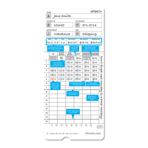 Image of uPunch HNTCL2100 Time Clock Cards For Upunch Hn2000/hn4000/hn4600, Two Sides, 7.5 X 3.5, 100/pack