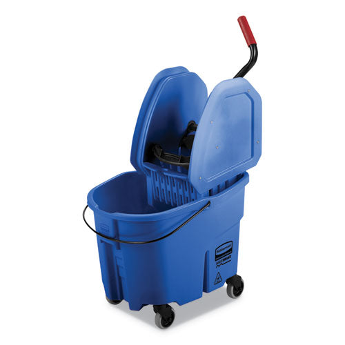 Image of Rubbermaid® Commercial FG757888BLUE WaveBrake 2.0 Bucket/Wringer Combos, Down-Press, 35 qt, Plastic, Blue